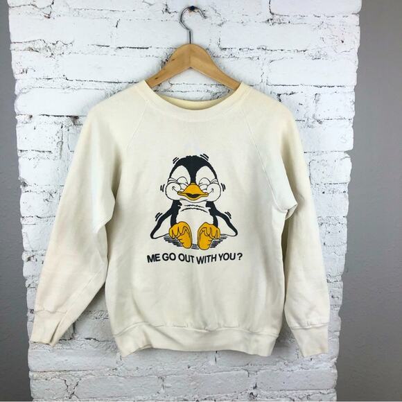 Vintage Penguin Me Go Out With You Sweatshirt - Picture 1 of 7